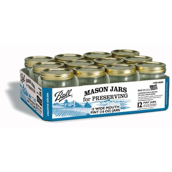 Ball Mason Wide Mouth Pint Jars with Lids and Bands | 16 oz jar (Case of 12)