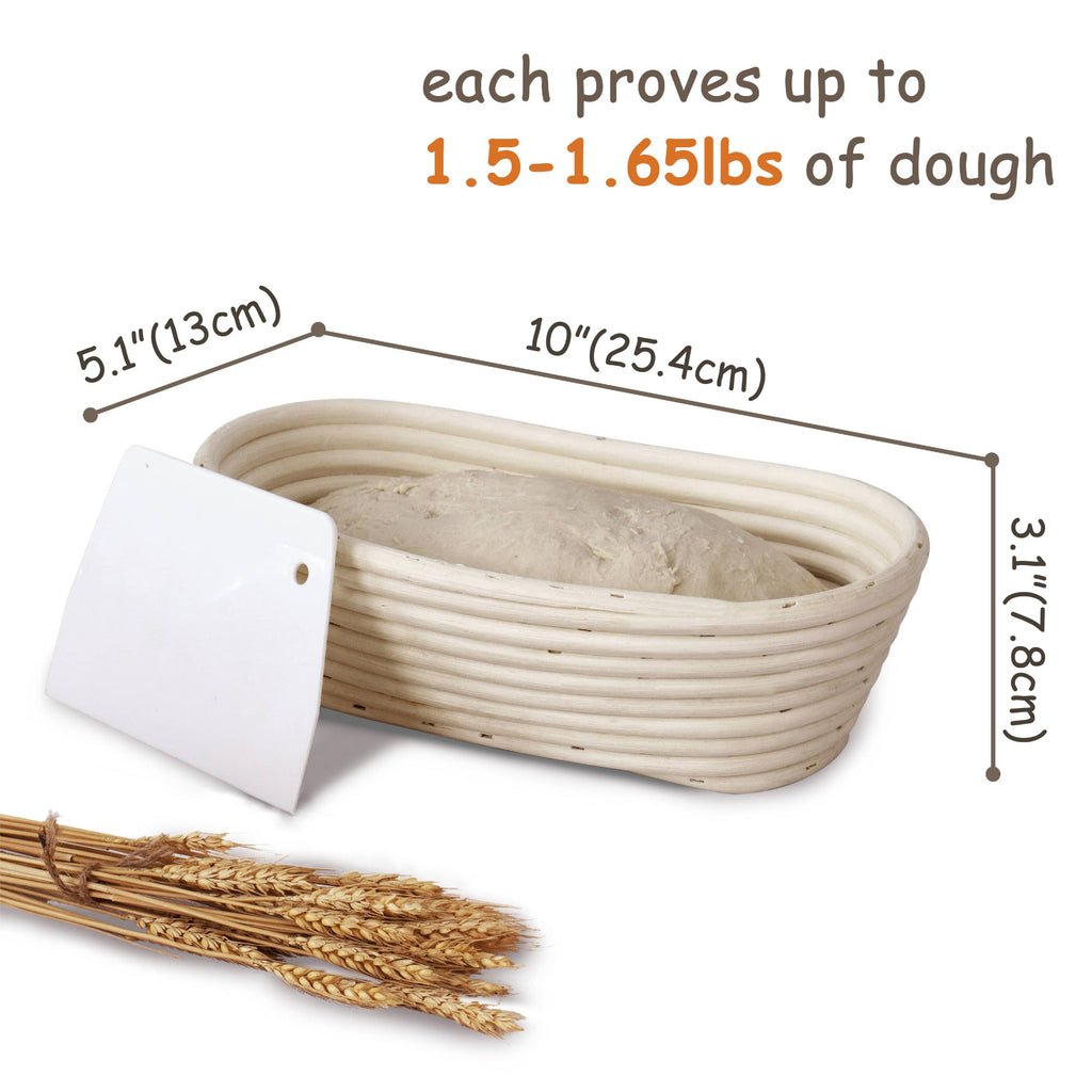 10-inch Oval Banneton Bread Proofing Baskets | With Scraper and Liner by Made Terra